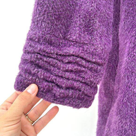 Itala Testino Alpaca Wool Ruffle Coat Trench Coat Belt Jacket Purple Small - Picture 4 of 12